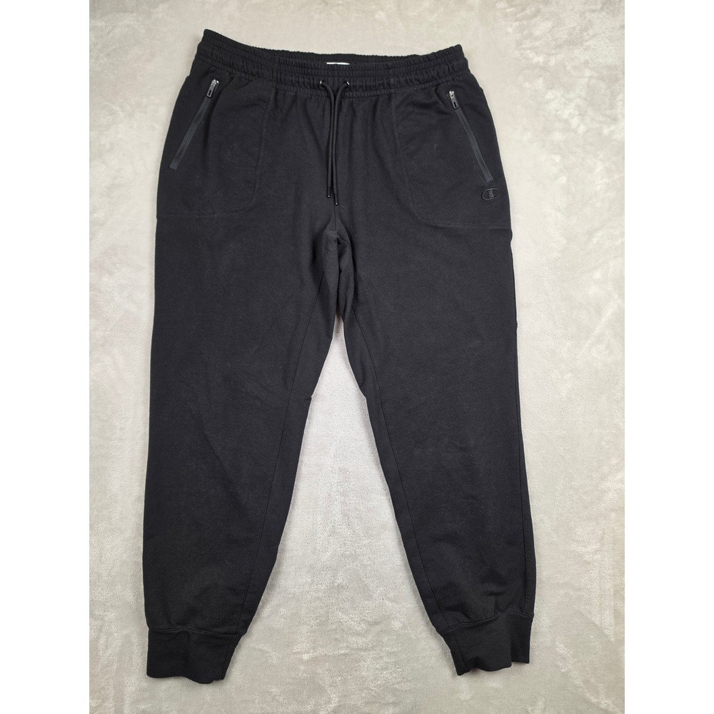 Champion Jogger Pants Mens XL Black Zipper Pockets Drawstring Fleece Sweatpants